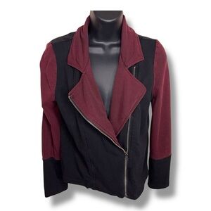 XS Krisa Moto Jacket Stretch Burgundy Red Black Silver Zip Accent Long Sleeve